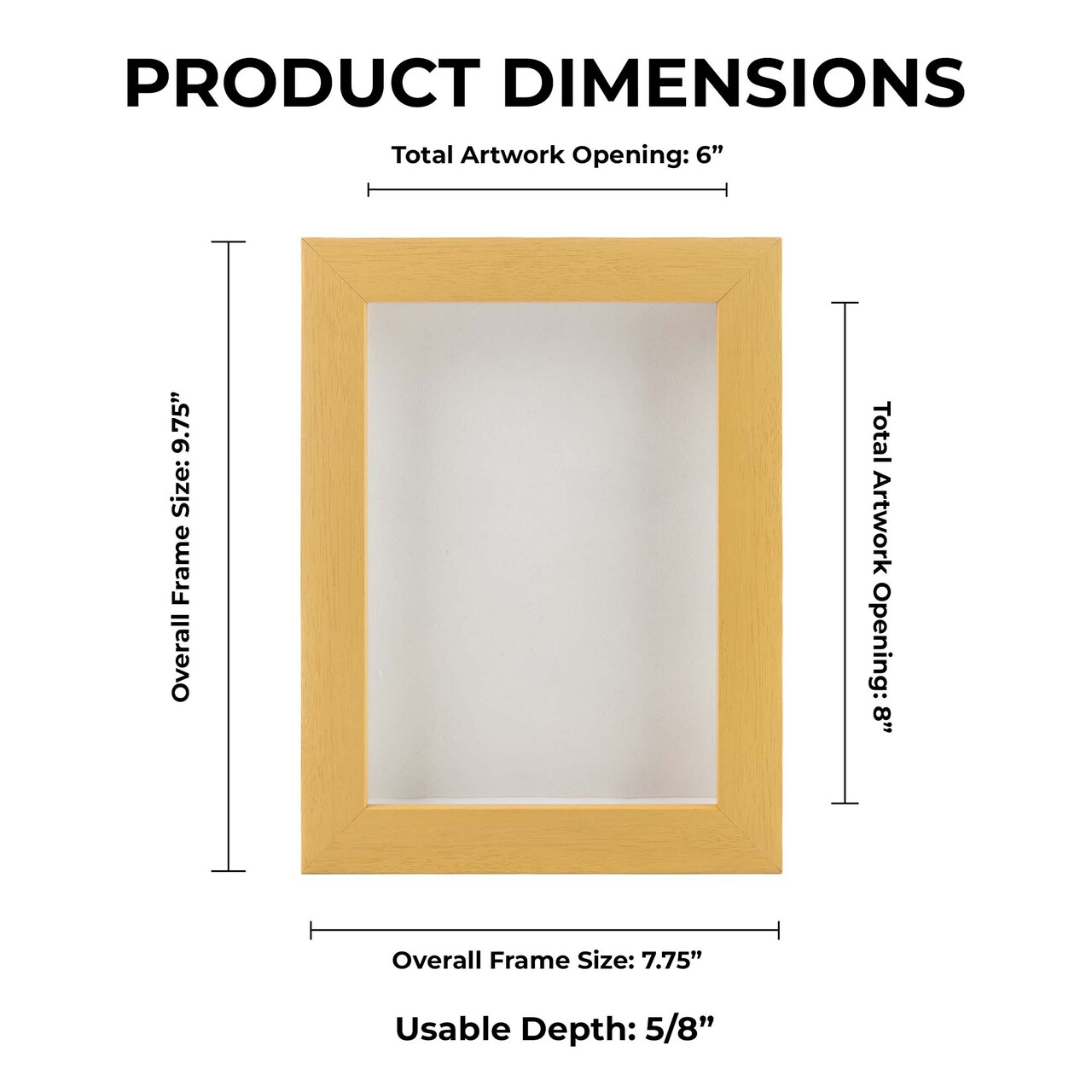 Classic Natural Wood Shadow Box Frame with Acrylic Front - White Suede Backing, 30 Sizes